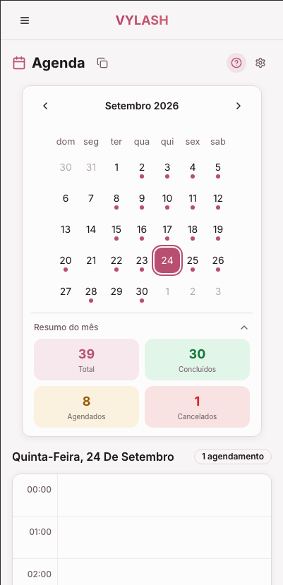 Tela da página de agendamento do Vylash